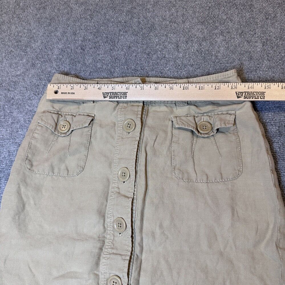 Banana Republic Khaki Safari Silk Linen Blend Midi Skirt Women size 2 - Picture 3 of 7